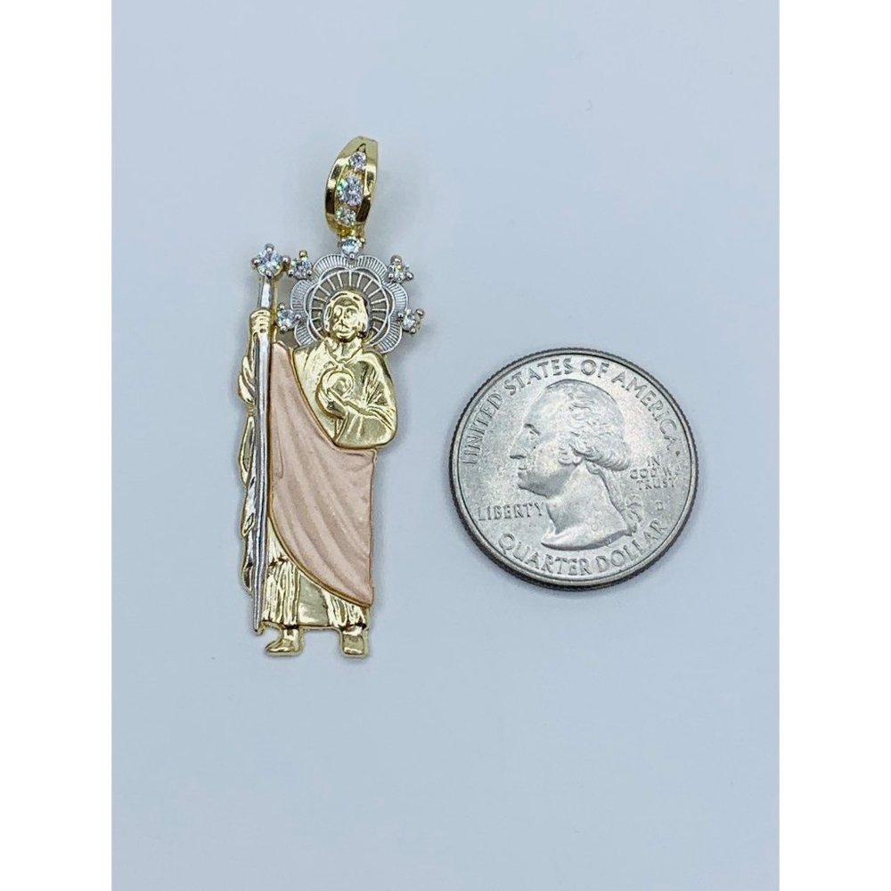 14k Solid Gold St Jude / San Judas Pendant - Gem